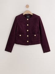 Burgundy Red Corduroy Collarless Jacket - Image 6 of 9