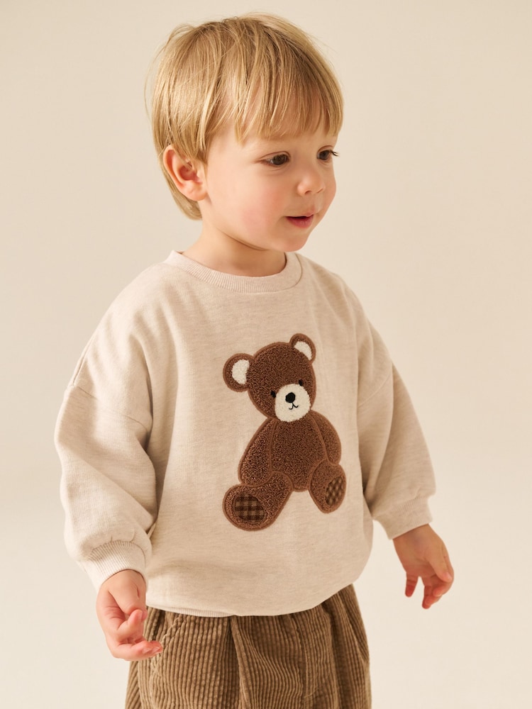 Ecru Bear Printed Crew Neck Sweat Top (3mths-7yrs) - Image 1 of 4 Ecru Bear Printed Crew Neck Sweat Top (3mths-7yrs) - Image 1 of 4