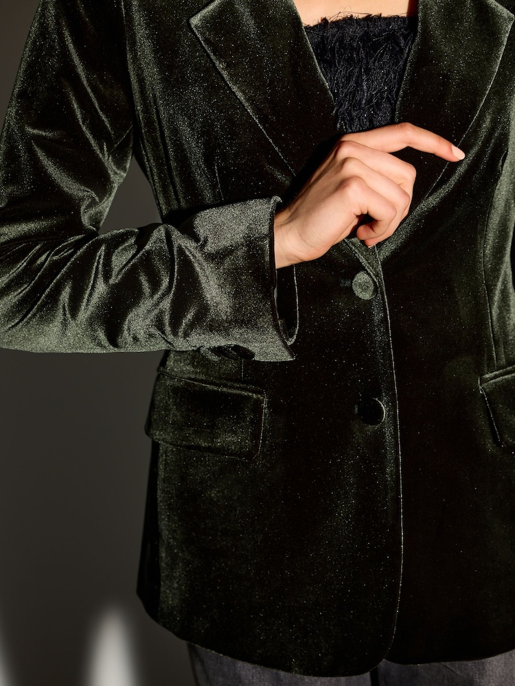 Green Velvet Single Breasted Blazer - Image 12 of 12