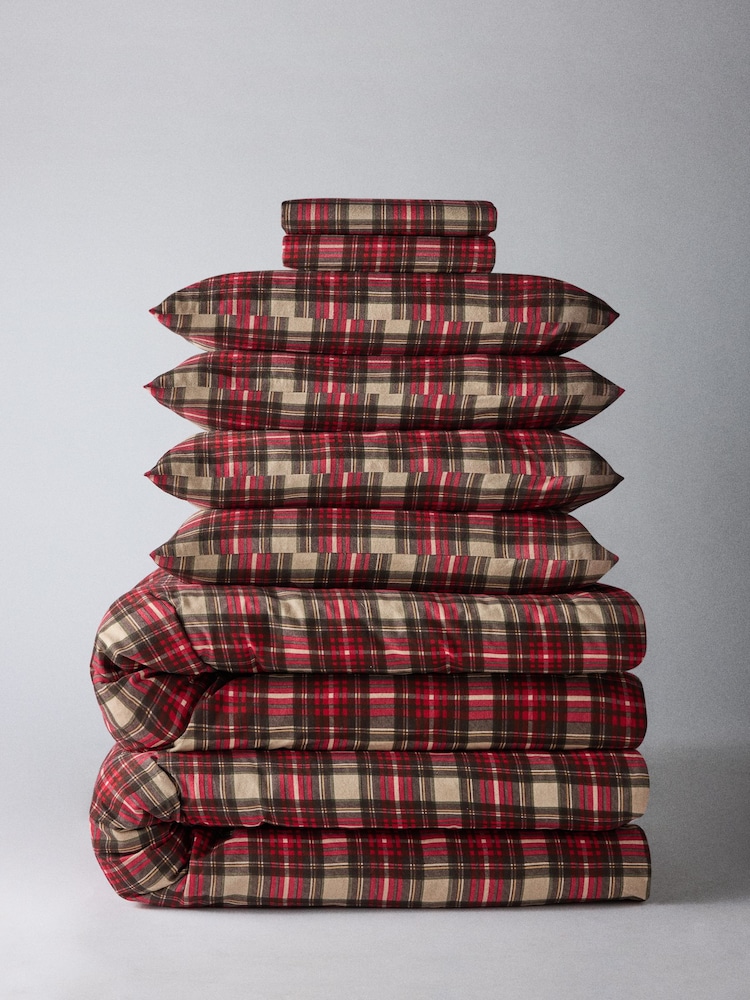 The Set 2 Pack Red Check Cosy Brushed Cotton Bedsets with Fitted Sheets - Image 1 of 4 The Set 2 Pack Red Check Cosy Brushed Cotton Bedsets with Fitted Sheets - Image 1 of 4
