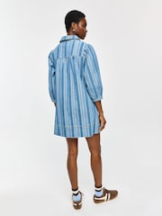 Oliver Bonas Blue Denim Striped Half Zip Mini Dress - Image 2 of 8