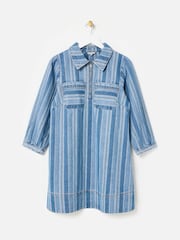 Oliver Bonas Blue Denim Striped Half Zip Mini Dress - Image 3 of 8