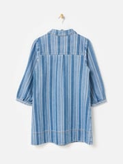 Oliver Bonas Blue Denim Striped Half Zip Mini Dress - Image 4 of 8