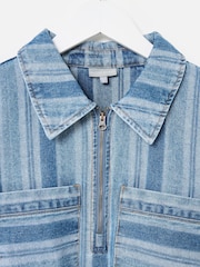 Oliver Bonas Blue Denim Striped Half Zip Mini Dress - Image 5 of 8