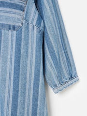 Oliver Bonas Blue Denim Striped Half Zip Mini Dress - Image 7 of 8