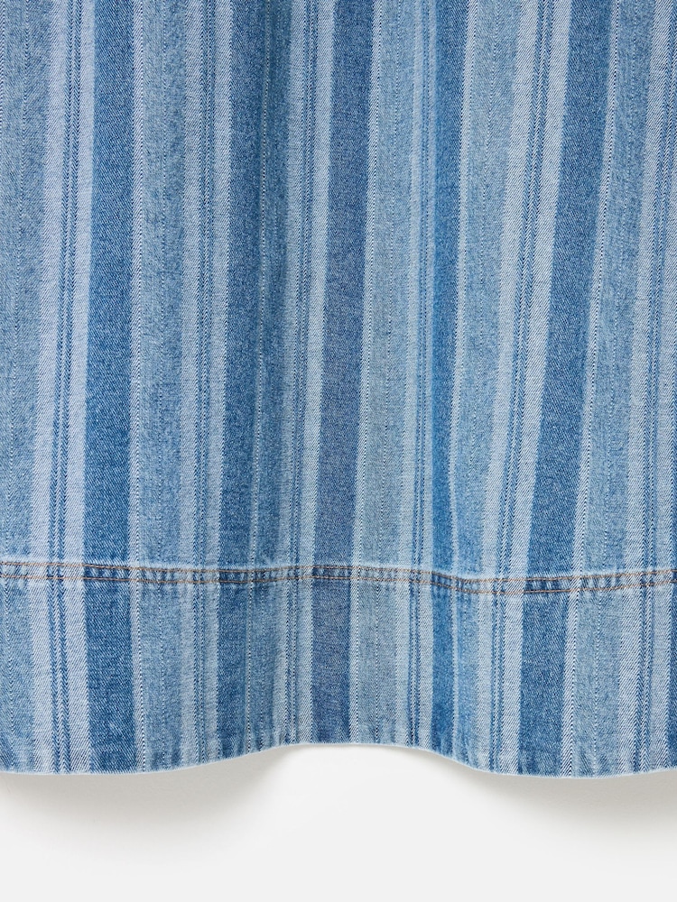 Oliver Bonas Blue Denim Striped Half Zip Mini Dress - Image 8 of 8