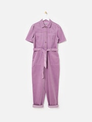 Oliver Bonas Purple Corduroy Button Up Tie Waist Jumpsuit - Image 3 of 8