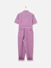 Oliver Bonas Purple Corduroy Button Up Tie Waist Jumpsuit - Image 4 of 8