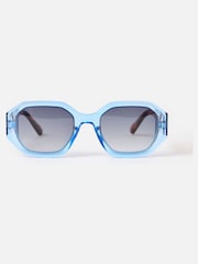Oliver Bonas Blue Crystal & Faux Tortoiseshell Hexagonal Sunglasses - Image 1 of 5