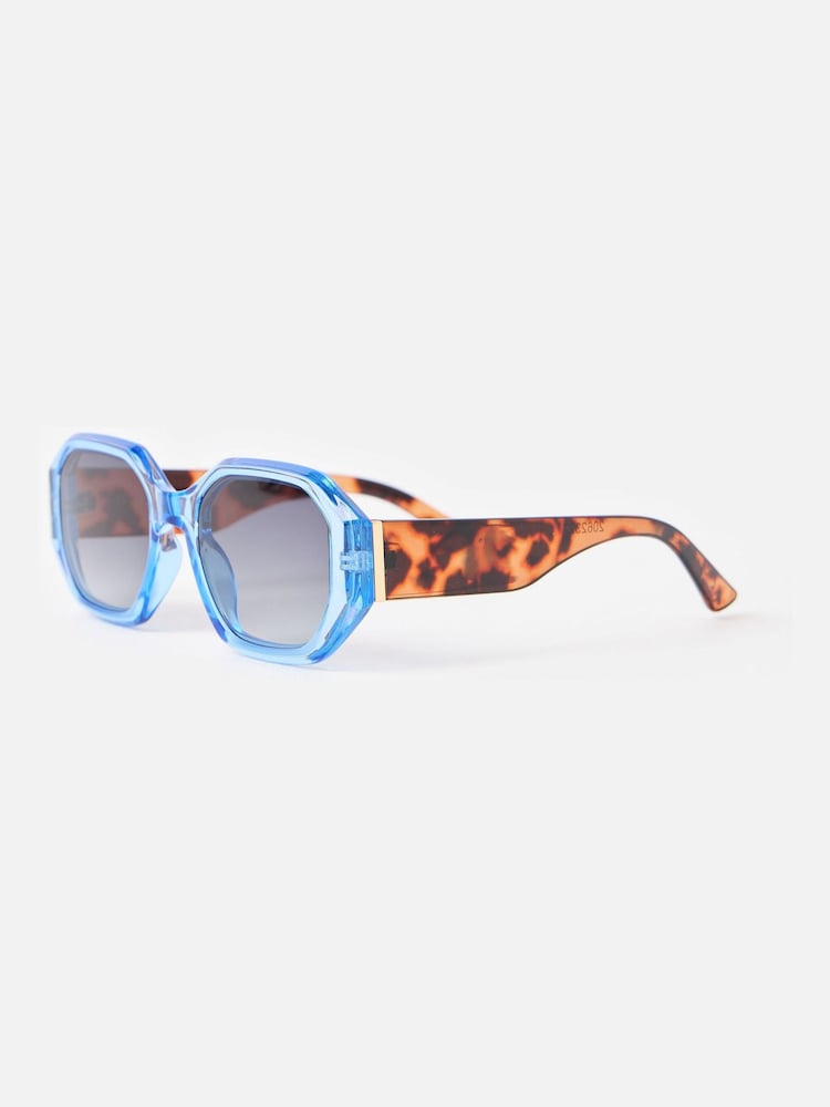 Oliver Bonas Blue Crystal & Faux Tortoiseshell Hexagonal Sunglasses - Image 2 of 5