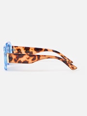 Oliver Bonas Blue Crystal & Faux Tortoiseshell Hexagonal Sunglasses - Image 3 of 5