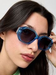 Oliver Bonas Blue Crystal & Faux Tortoiseshell Hexagonal Sunglasses - Image 5 of 5