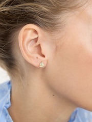 Oliver Bonas Gold Tone Marina Mother of Pearl Sailboat Stud Earrings - Image 2 of 2