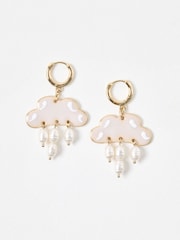 Oliver Bonas White Tori Enamel Cloud & Faux Pearl Huggie Earrings - Image 2 of 5