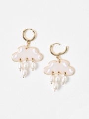 Oliver Bonas White Tori Enamel Cloud & Faux Pearl Huggie Earrings - Image 3 of 5