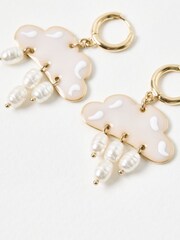 Oliver Bonas White Tori Enamel Cloud & Faux Pearl Huggie Earrings - Image 4 of 5