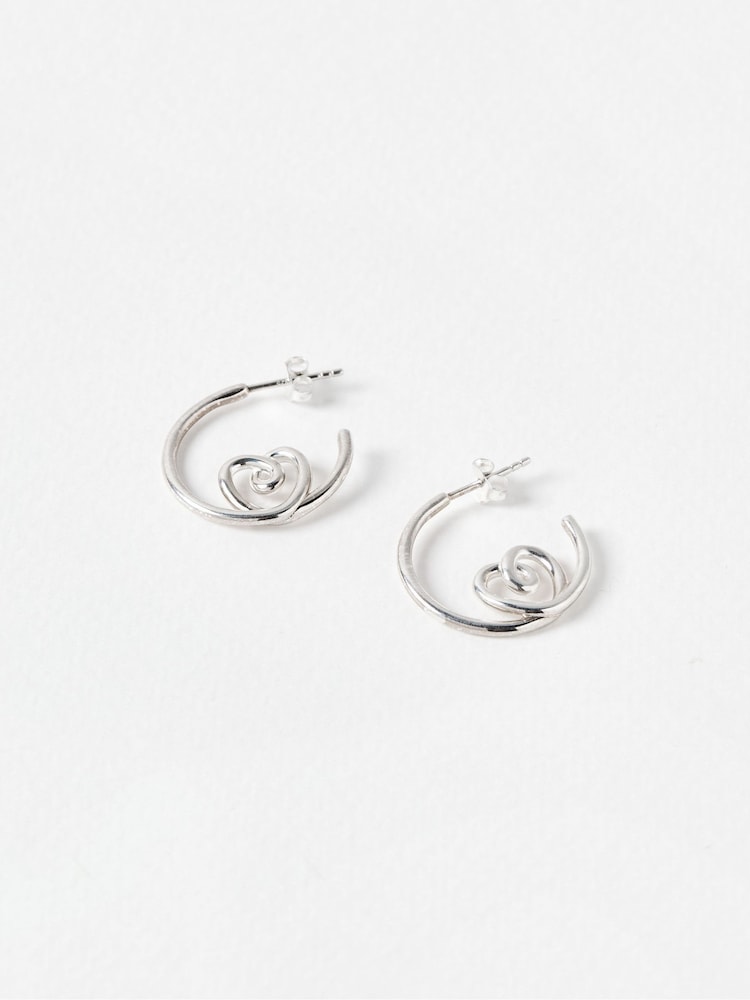 Oliver Bonas Silver Tone Sara Heart Hoop Earrings - Image 2 of 5