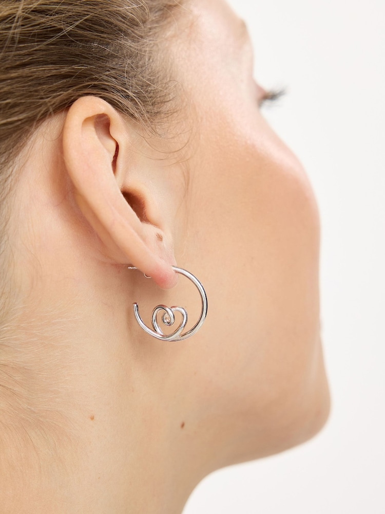 Oliver Bonas Silver Tone Sara Heart Hoop Earrings - Image 5 of 5