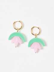 Oliver Bonas Pink Tessa Resin Flower Drop Earrings - Image 2 of 5