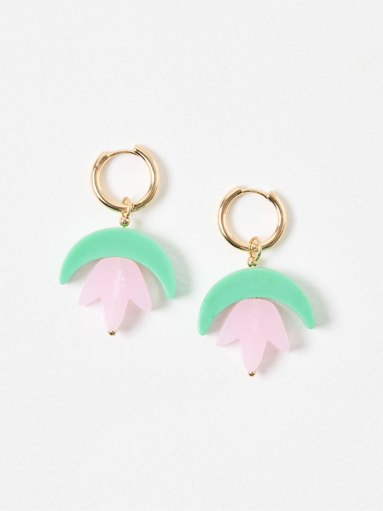 Oliver Bonas Pink Tessa Resin Flower Drop Earrings - Image 2 of 5