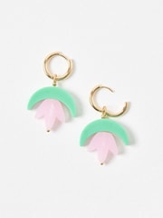 Oliver Bonas Pink Tessa Resin Flower Drop Earrings - Image 3 of 5