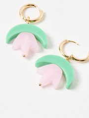 Oliver Bonas Pink Tessa Resin Flower Drop Earrings - Image 4 of 5