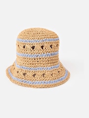 Oliver Bonas Brown & Blue Striped Packable Straw Bucket Hat - Imagen 2 de 5