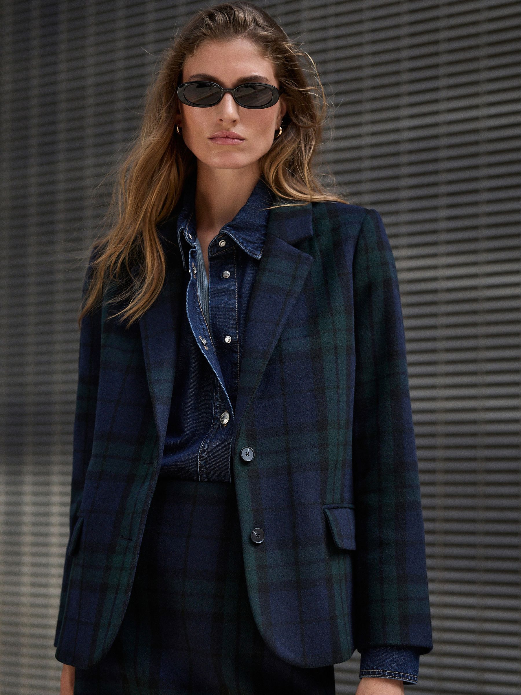 Buy Green/Navy - N.Premium Check Single Breasted Blazer with Wool from ...