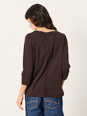 FatFace Aster Chocolate Brown 3/4 Sleeve V-Neck T-Shirt - Image 2 of 6