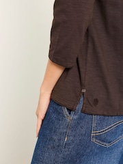 FatFace Aster Chocolate Brown 3/4 Sleeve V-Neck T-Shirt - Image 3 of 6