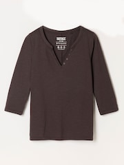 FatFace Aster Chocolate Brown 3/4 Sleeve V-Neck T-Shirt - Image 6 of 6