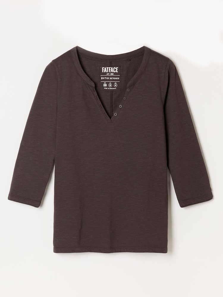 FatFace Aster Chocolate Brown 3/4 Sleeve V-Neck T-Shirt - Image 6 of 6 FatFace Aster Chocolate Brown 3/4 Sleeve V-Neck T-Shirt - Image 6 of 6