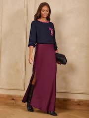Navy Checked Bow - Love & Roses Scalloped Slash Neck Knitted Jumper - Obrázek 3 z 4