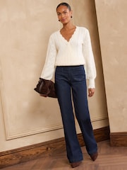 Փղոսկրի - Love & Roses Wrap Front Style Scalloped Knitted Jumper - Պատկեր 4 6-ից