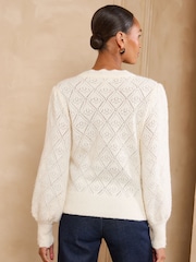 Փղոսկրի - Love & Roses Wrap Front Style Scalloped Knitted Jumper - Պատկեր 5 6-ից