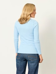 FatFace Bethan Pale Blue Button Ribbed Long Sleeve Top - Image 2 of 6