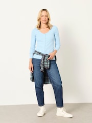 FatFace Bethan Pale Blue Button Ribbed Long Sleeve Top - Image 4 of 6