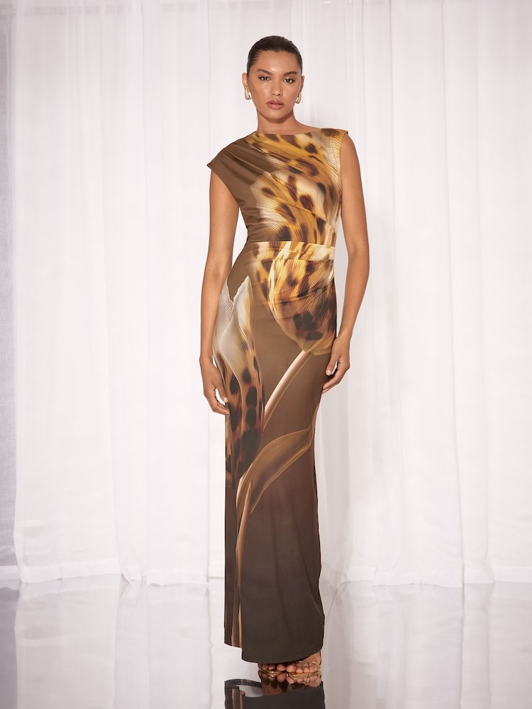 Lipsy Animal Print Aysmmetric Neckline One Shoulder Bodycon Maxi Dress - Immagine 1 di 5