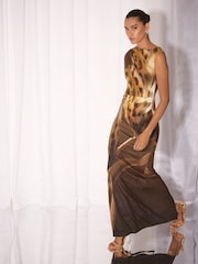 Lipsy Animal Print Aysmmetric Neckline One Shoulder Bodycon Maxi Dress - Immagine 3 di 5