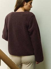 Daily by Desmond & Dempsey Chocolate Brown Borg Lounge Jacket - Image 3 of 9