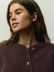 Daily by Desmond & Dempsey Chocolate Brown Borg Lounge Jacket - Image 5 of 9