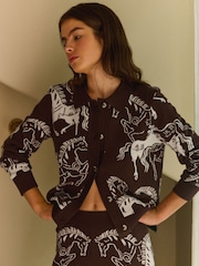 Daily by Desmond & Dempsey Chocolate Brown Caballo Knitted Cardigan - Image 1 of 5