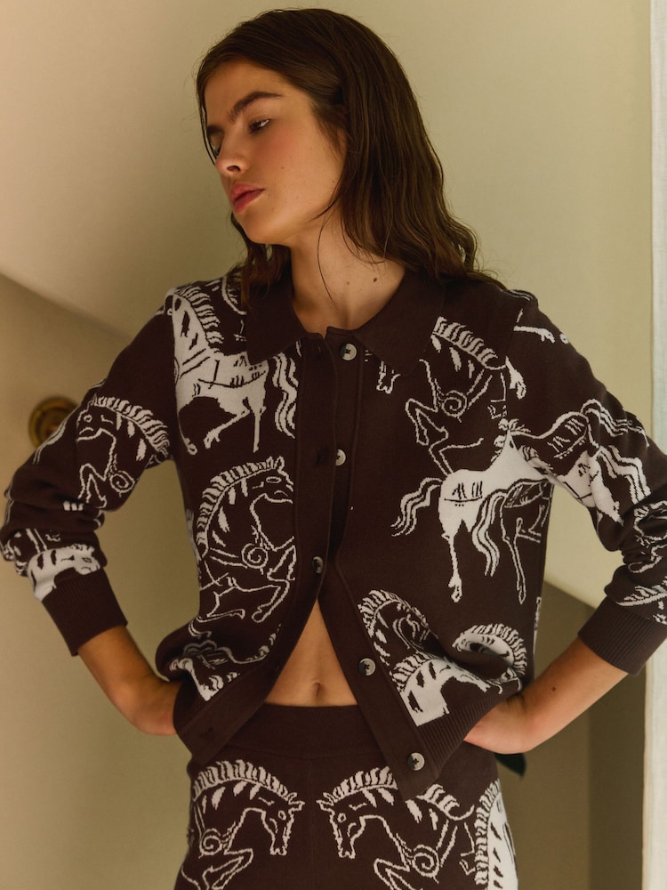 Daily by Desmond & Dempsey Chocolate Brown Caballo Knitted Cardigan - Image 1 of 5