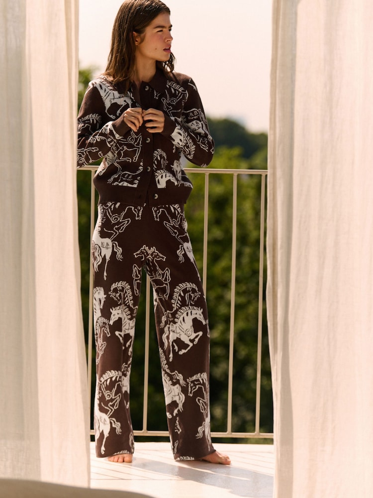 Daily by Desmond & Dempsey Chocolate Brown Caballo Knitted Cardigan - Image 2 of 5