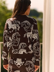 Daily by Desmond & Dempsey Chocolate Brown Caballo Knitted Cardigan - Image 5 of 5