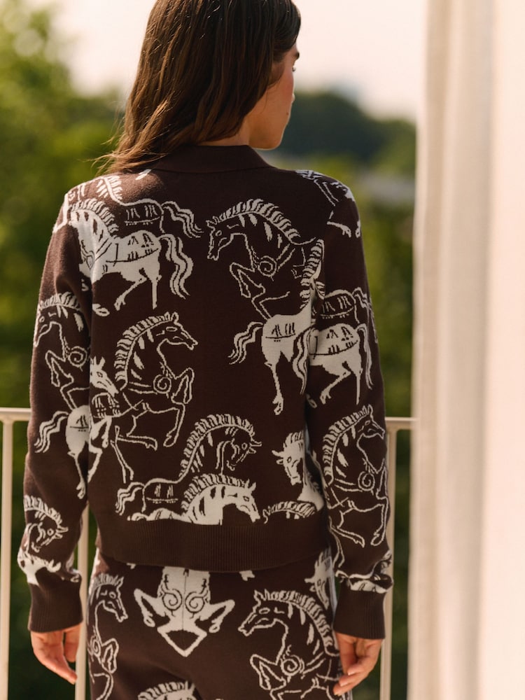 Daily by Desmond & Dempsey Chocolate Brown Caballo Knitted Cardigan - Image 5 of 5