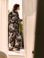 Daily by Desmond & Dempsey Chocolate Brown Caballo Knitted Trousers - Image 1 of 4