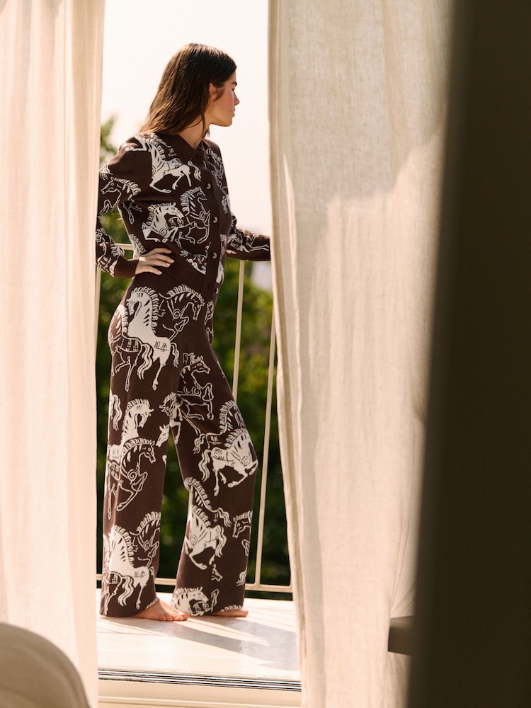 Daily by Desmond & Dempsey Chocolate Brown Caballo Knitted Trousers - Image 1 of 4