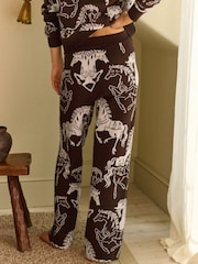 Daily by Desmond & Dempsey Chocolate Brown Caballo Knitted Trousers - Image 3 of 4