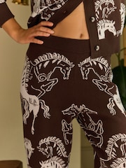Daily by Desmond & Dempsey Chocolate Brown Caballo Knitted Trousers - Image 4 of 4